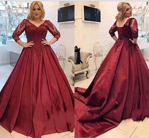 burgundy ball gown evening dresses lace applique v neck 3/4 sleeves plus size evening gowns formal prom dress, Black;red
burgundy ball gown evening dresses lace applique v neck 3/4 sleeves plus size evening gowns formal prom dress, Black;red