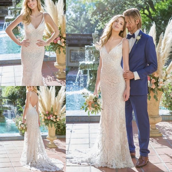 romantic lace mermaid wedding dresses spaghetti straps appliqued sweep train garden wedding dress backless bridal gowns custom made, White
romantic lace mermaid wedding dresses spaghetti straps appliqued sweep train garden wedding dress backless bridal gowns custom made, White