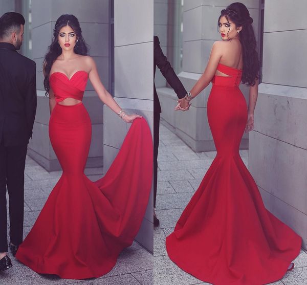 red prom dresses mermaid satin sweetheart sweep train button back elegant long evening dress formal gowns, Black
red prom dresses mermaid satin sweetheart sweep train button back elegant long evening dress formal gowns, Black