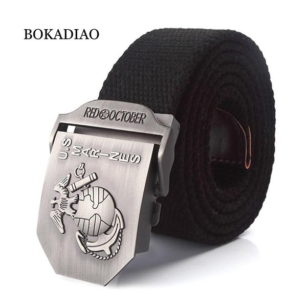 

bokadiao men&women canvas belt luxury us marines metal buckle jeans belt army tactical belts men waistband strap male, Black;brown