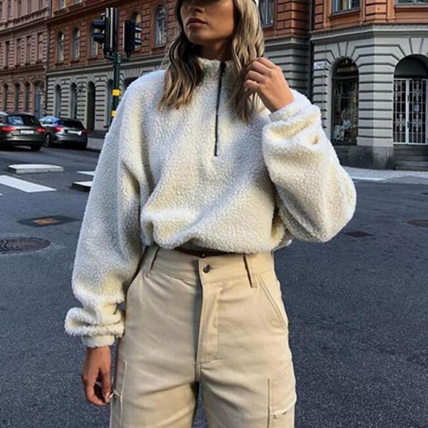 long sleeve zipper high neck faux lambswool crop 2018 autumn winter women fashion solid pullovers cropped coat jacket b897, Black;brown
long sleeve zipper high neck faux lambswool crop 2018 autumn winter women fashion solid pullovers cropped coat jacket b897, Black;brown