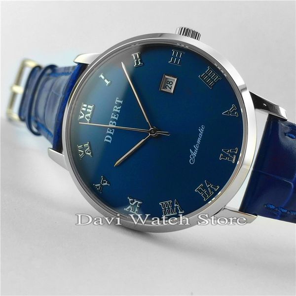 41mm debert watches blue dial leather strap miyota 8215 automatic movement mens watches, Slivery;brown
41mm debert watches blue dial leather strap miyota 8215 automatic movement mens watches, Slivery;brown