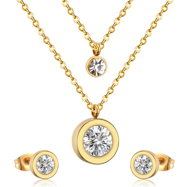 whole sale316l stainless steel double necklace with earring cz jewelry set, Silver
whole sale316l stainless steel double necklace with earring cz jewelry set, Silver