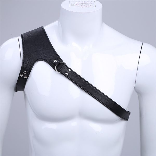 mens lingerie nightclub cosplay clothes faux leather adjustable one-shoulder body chest harness bondage costume with buckles, Black
mens lingerie nightclub cosplay clothes faux leather adjustable one-shoulder body chest harness bondage costume with buckles, Black