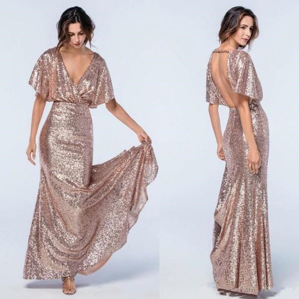 2018 Cheap Rose Gold Sequins Deep V Neck Mermaid Prom Dresses Short Sleeves Backless Long Evening Dress Formal Dresses Bridesmaid Dress, Black
2018 Cheap Rose Gold Sequins Deep V Neck Mermaid Prom Dresses Short Sleeves Backless Long Evening Dress Formal Dresses Bridesmaid Dress, Black