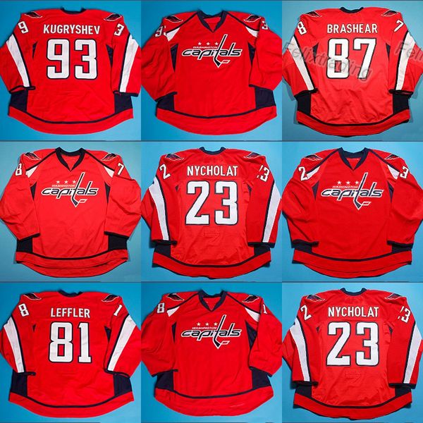 Washington Capitals 81 Brett Leffler 87 Donald Brashear 23 Lawrence Nycholat 93 Dmitri Kugryshev Hockey Jerseys Men Women Youth Jersey