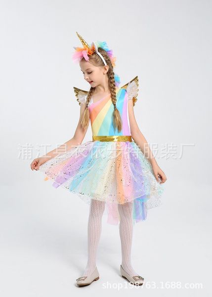 children's performance halloween cosplay costume, unicorn dress, stage performance rainbow princess dress, Red;yellow
children's performance halloween cosplay costume, unicorn dress, stage performance rainbow princess dress, Red;yellow