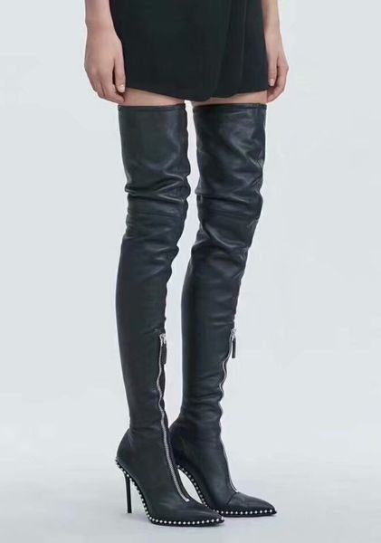 pointed toe women thigh high boots studded thin high heeled fashion dress motorcycle boots autumn winter over knee high boots female zapatos, Black
pointed toe women thigh high boots studded thin high heeled fashion dress motorcycle boots autumn winter over knee high boots female zapatos, Black