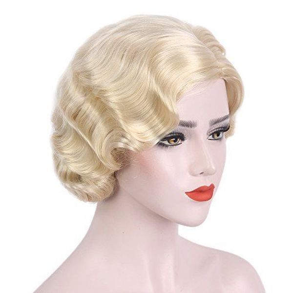 finger wave wig blonde bob short curly for women cosplay cos platinum 14" beauty, Black
finger wave wig blonde bob short curly for women cosplay cos platinum 14" beauty, Black