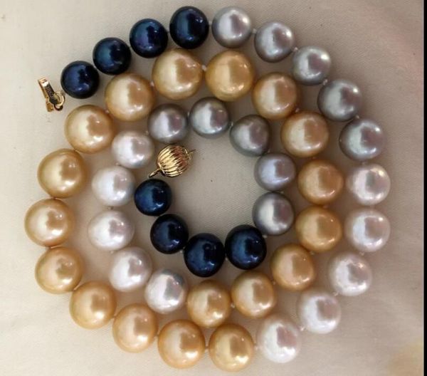 single strands elegant aaa11-10mm round south sea multicolor pearl necklace 18in, Silver 
single strands elegant aaa11-10mm round south sea multicolor pearl necklace 18in, Silver