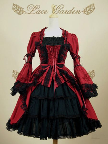 women ladies cosplay costume for halloween party vintage lolita prom ball gown dress removable flare sleeve lace dresses, Black;red
women ladies cosplay costume for halloween party vintage lolita prom ball gown dress removable flare sleeve lace dresses, Black;red