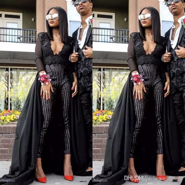 women jumpsuit with long train black evening dresses deep v neck sweep train elegant prom dress party zuhair murad dress vestidos festa, Black;red
women jumpsuit with long train black evening dresses deep v neck sweep train elegant prom dress party zuhair murad dress vestidos festa, Black;red