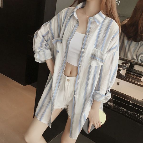 new striped blouse women loose fit long sleeve shirt marine stripes fashion all match new arrival for women blouse, White
new striped blouse women loose fit long sleeve shirt marine stripes fashion all match new arrival for women blouse, White