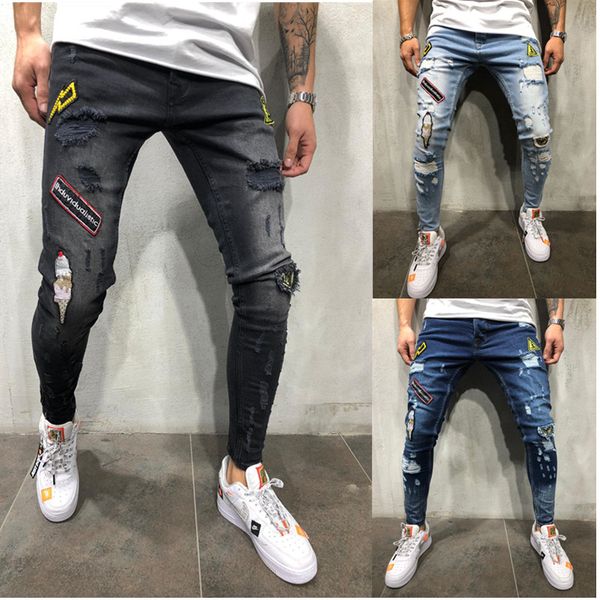 2018 men's high-end tight-fitting jogger broken jeans feet pants new men's badges slim jeans s-3xl, Blue
2018 men's high-end tight-fitting jogger broken jeans feet pants new men's badges slim jeans s-3xl, Blue
