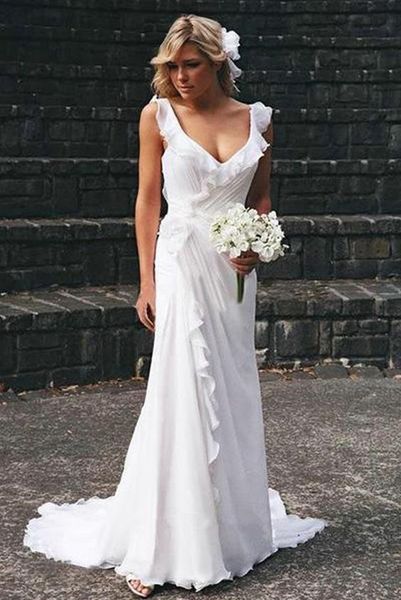 generous backless pleats ruffles bohemian boho wedding dresses v-neck cap sleeve long wedding dress vestido de noiva, White
generous backless pleats ruffles bohemian boho wedding dresses v-neck cap sleeve long wedding dress vestido de noiva, White