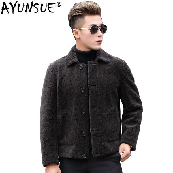 

ayunsue real 100% wool fur coat men coats winter 2018 sheep shearling fur jacket plus size overcoat abrigo hombre invierno zl835, Black