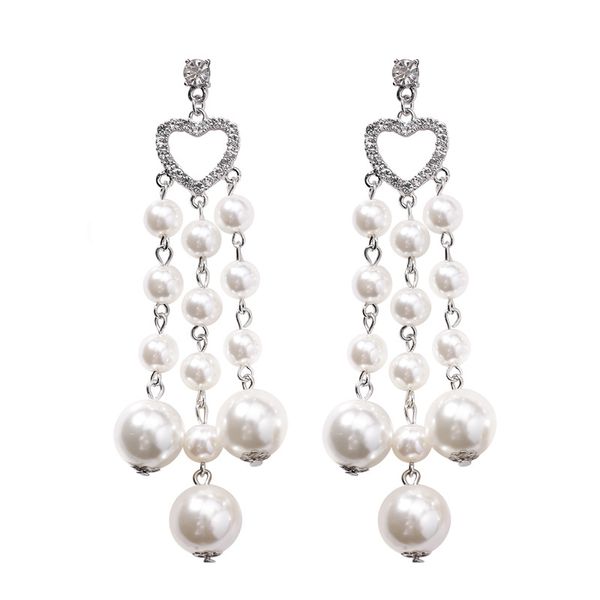 new trendy jewelry big statement dangle earrings rhinestone heart multilayer simulated pearl long earrings for women earring, Silver
new trendy jewelry big statement dangle earrings rhinestone heart multilayer simulated pearl long earrings for women earring, Silver