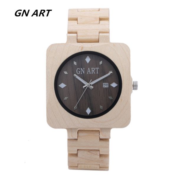 

029f woodenwatch wristwatch - maple wood watch for men analog quartz watches date present relogio masculino valentine's day gift, Slivery;brown