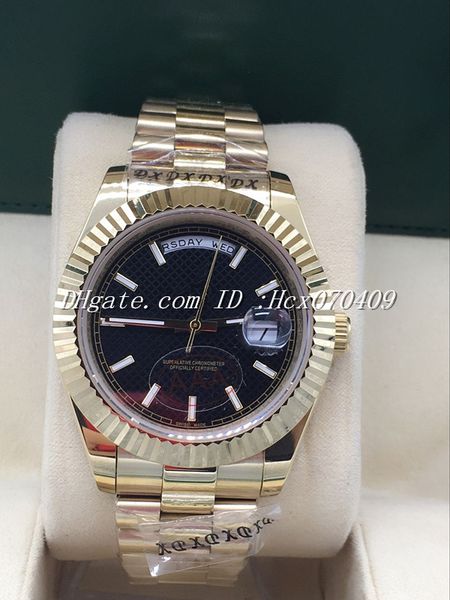 Luxury Top Quality AAA Sapphire Mens 41mm Gold & Black Reticulate Dial Day Date stainless steel Mens Watch Men's Watches
Luxury Top Quality AAA Sapphire Mens 41mm Gold & Black Reticulate Dial Day Date stainless steel Mens Watch Men's Watches