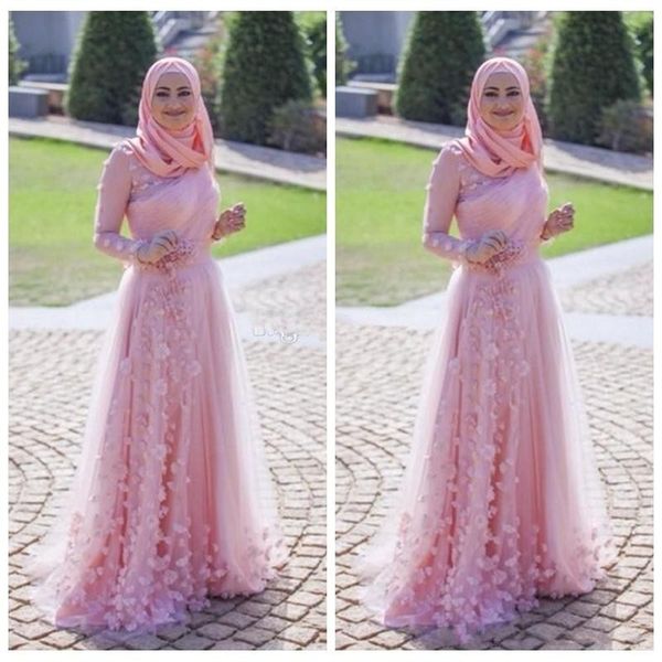 2019 muslim prom dresses long sleeves high neck a line full length rose pink tulle with 3d floral appliques abaya muslim party dresses, Black
2019 muslim prom dresses long sleeves high neck a line full length rose pink tulle with 3d floral appliques abaya muslim party dresses, Black
