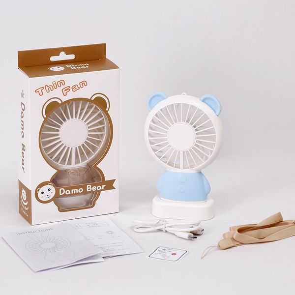2018 usb rechargeable fan linglong rabbit and damo bear handheld fan led lighting thin mini usb fan