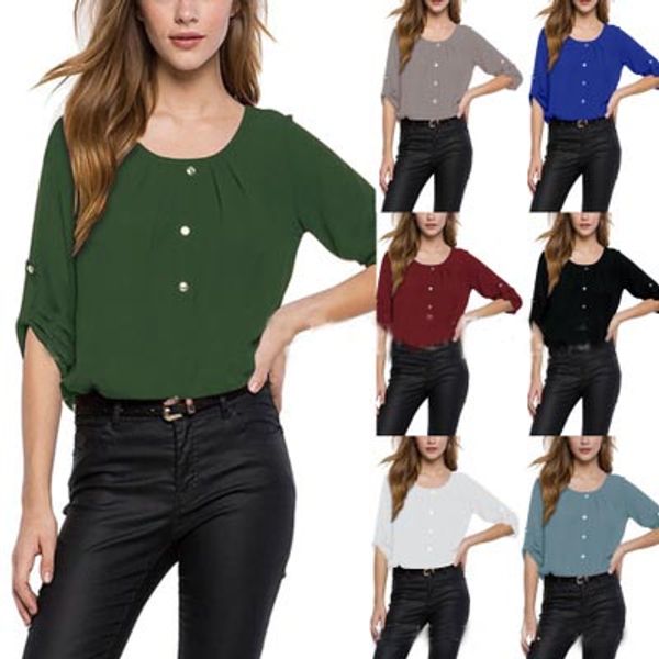 women chiffon blouse shirts o neck folds pleated loose casual plus size s- 5xl european summer single-breasted half sleeve fashion, White
women chiffon blouse shirts o neck folds pleated loose casual plus size s- 5xl european summer single-breasted half sleeve fashion, White
