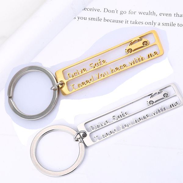 

personalized keychain, drive safe, car charm, stainless steel, couples key chain, engraved keyring, husband gift, boyfriend gift, Silver