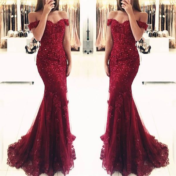 burgundy lace mermaid appliques off-the-shoulder evening dresses 2018 vestido de festa beaded sequins long prom gowns, Black
burgundy lace mermaid appliques off-the-shoulder evening dresses 2018 vestido de festa beaded sequins long prom gowns, Black