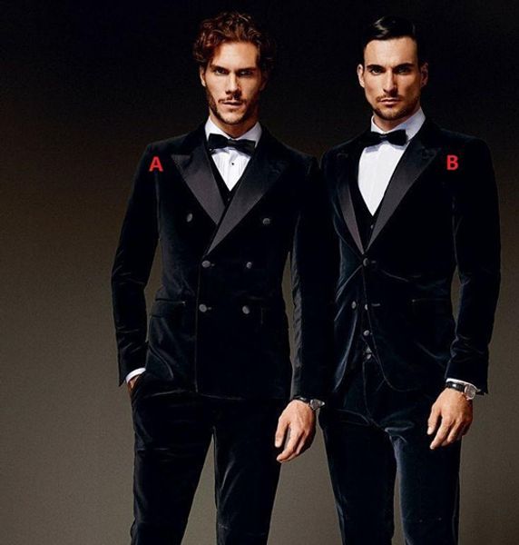 2018 custom made black velvet formal men suits three pieces groom groomsmen tuxedos peak lapel wedding suits (jacket+pants+vest+tie), Black;gray
2018 custom made black velvet formal men suits three pieces groom groomsmen tuxedos peak lapel wedding suits (jacket+pants+vest+tie), Black;gray