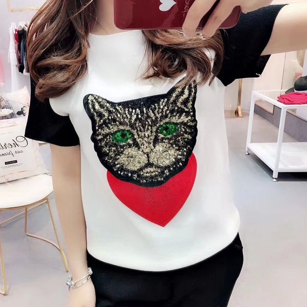 alphalmoda 2018 summer women's fashion cat appliques short-sleeved sequined knit t-shirts + pants 2pcs knitting sets, White;black
alphalmoda 2018 summer women's fashion cat appliques short-sleeved sequined knit t-shirts + pants 2pcs knitting sets, White;black
