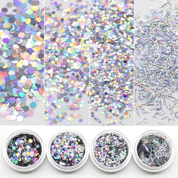 4 boxes holographic glitter sequins hexagon 1mm2mm3mm long strips nail glitter powder 3d nail art decoration, Silver;gold
4 boxes holographic glitter sequins hexagon 1mm2mm3mm long strips nail glitter powder 3d nail art decoration, Silver;gold