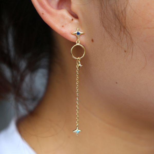 2018 christmas gift fashion jewelry northstar charm long tassel chain elegance women jewelry star design modern women chain earring, Golden;silver