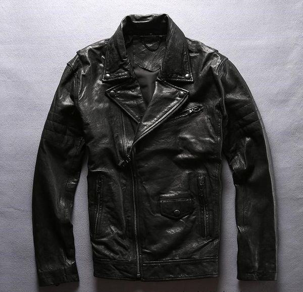 2018 new lapel neck genuine leather jackets flocking sheepskin oblique zipper short style slim fit men jackets, Black
2018 new lapel neck genuine leather jackets flocking sheepskin oblique zipper short style slim fit men jackets, Black