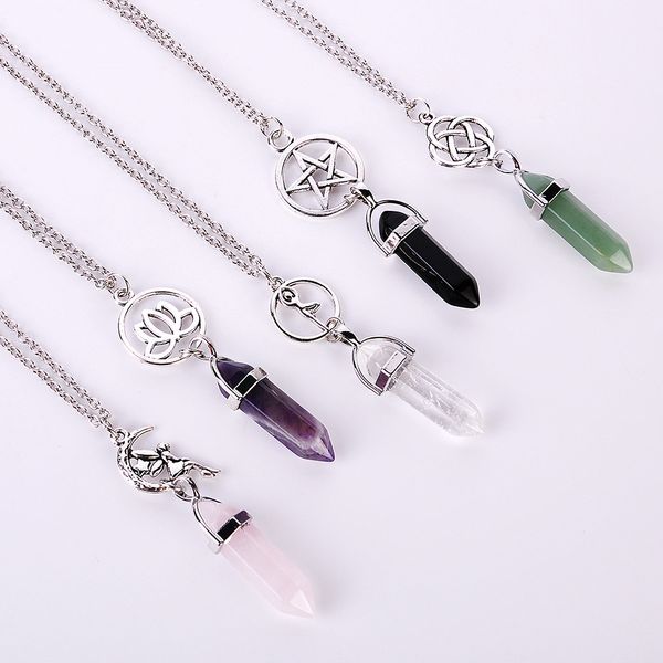 hexagonal column natural crystal little fairy pendentif amethyste stone pendant leather chains necklace for women, Silver
hexagonal column natural crystal little fairy pendentif amethyste stone pendant leather chains necklace for women, Silver