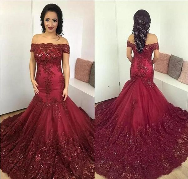 2018 sparkly dark red mermaid evening dresses arabic african off the shoulder lace sequins corset back long prom formal gowns vintage wear, Black;red
2018 sparkly dark red mermaid evening dresses arabic african off the shoulder lace sequins corset back long prom formal gowns vintage wear, Black;red