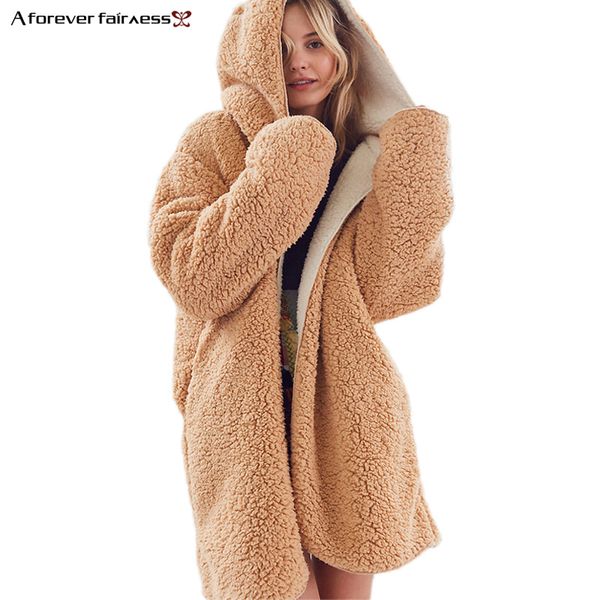 

a forever 2018 winter new women plush fluffy long coat women autumn thicken outwear female elegant long furry coat -922, Tan;black