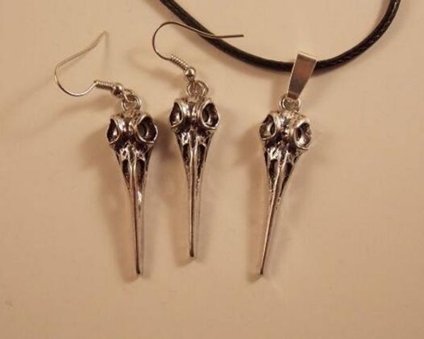 vintage silver crow raven bird skull charms pendants necklace earrings jewelry set for women gift fashion accessories b559
vintage silver crow raven bird skull charms pendants necklace earrings jewelry set for women gift fashion accessories b559