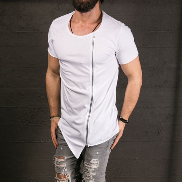 men's fashion show asymmetrical side zipper stylish long t shirt big neck short sleeve t-shirt male hip hop tee, White;black
men's fashion show asymmetrical side zipper stylish long t shirt big neck short sleeve t-shirt male hip hop tee, White;black