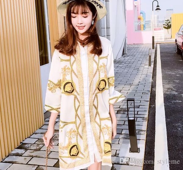 fashion runway brand designer silky blouse summer women gold chain print half sleeve long collar casual loose shirts dresses gifts, Black;pink
fashion runway brand designer silky blouse summer women gold chain print half sleeve long collar casual loose shirts dresses gifts, Black;pink