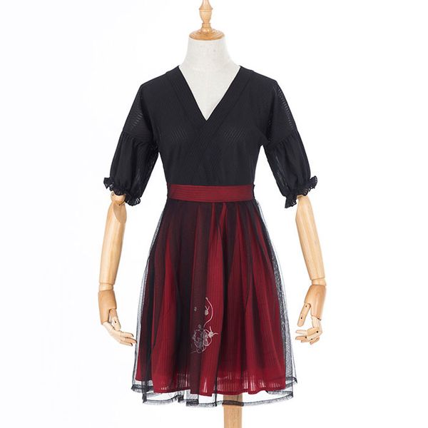 chinese han style short sleeve dress retro flower embroidered v neck dress, White;black
chinese han style short sleeve dress retro flower embroidered v neck dress, White;black