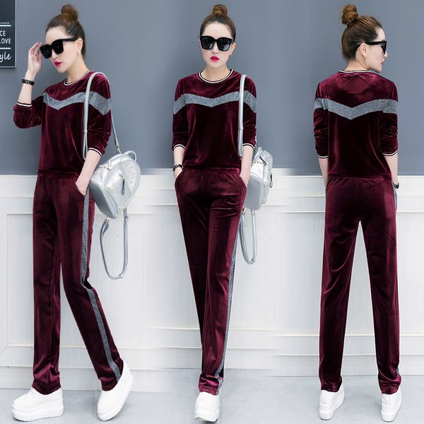 tracksuit for women gold velvet leisure suit 2018 spring fashion new slim round neck large size spell color 2 piece set female, Gray
tracksuit for women gold velvet leisure suit 2018 spring fashion new slim round neck large size spell color 2 piece set female, Gray