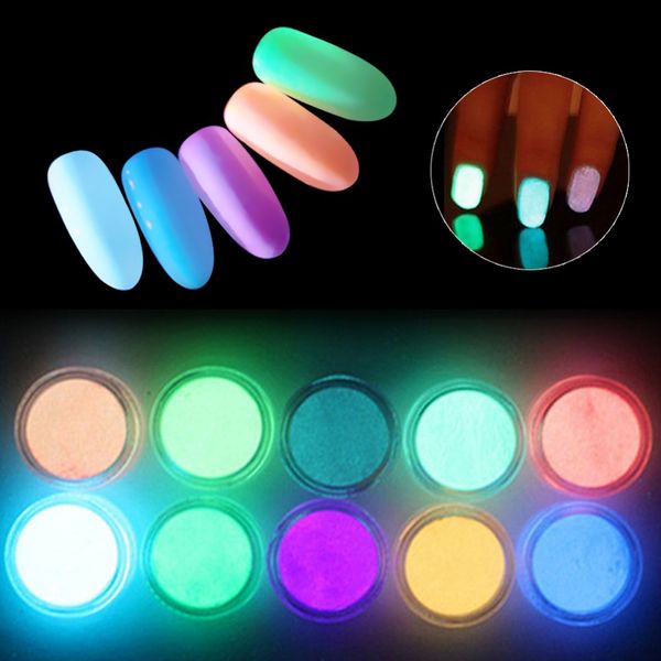 

meicaillin 12 color fluorescent powder diy bright nail art glow in the dark sand powder glow pigment dust luminous nail glitter, Silver;gold