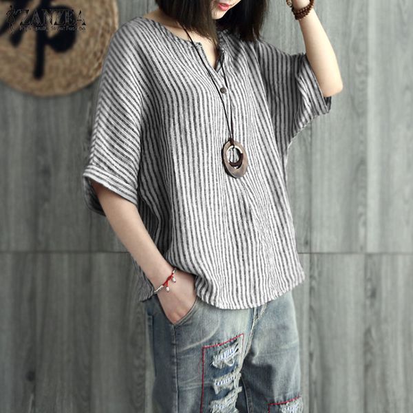s-5xl 2018 zanzea women v neck batwing sleeve cotton linen striped blouse summer casual loose retro work party shirt blusas, White
s-5xl 2018 zanzea women v neck batwing sleeve cotton linen striped blouse summer casual loose retro work party shirt blusas, White