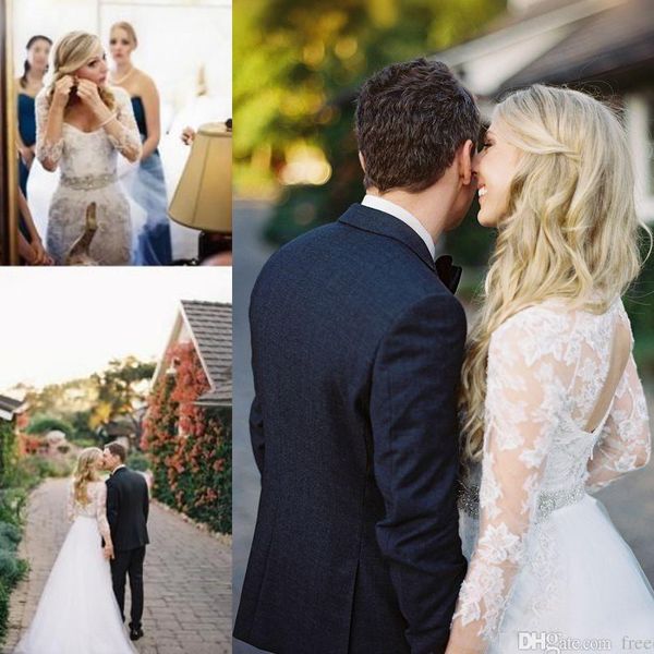 summer garden lace country wedding dresses with detachable train over skirt floor length keyhole back bridal gowns long sleeve, White
summer garden lace country wedding dresses with detachable train over skirt floor length keyhole back bridal gowns long sleeve, White