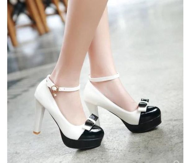 send 2018 new style blue patchwork bowknot high heel shoes coarse heel women's shoes shallow mouth round heads, Black
send 2018 new style blue patchwork bowknot high heel shoes coarse heel women's shoes shallow mouth round heads, Black