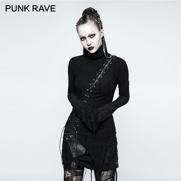punk rave gothic asymmetric cotton stand collar vintage micro-breaks stitching seam women t-shirt black bandage slim rock, White
punk rave gothic asymmetric cotton stand collar vintage micro-breaks stitching seam women t-shirt black bandage slim rock, White