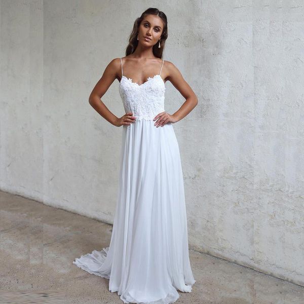 

2019 Vintage Lace Wedding Dresses Spaghetti Straps Boho LORIE Beach Applique Bridal Gowns Vestidos De Novia