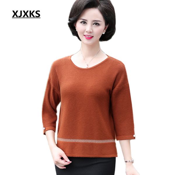 xjxks 2018 autumn new women sweater fashion round neck three quarter loose large size comfortable women sweaters and pullovers, White;black
xjxks 2018 autumn new women sweater fashion round neck three quarter loose large size comfortable women sweaters and pullovers, White;black