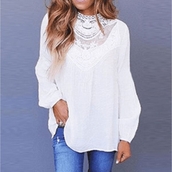 womens lace neck long sleeve floral chiffon shirt ladies casual basic blouse, White
womens lace neck long sleeve floral chiffon shirt ladies casual basic blouse, White