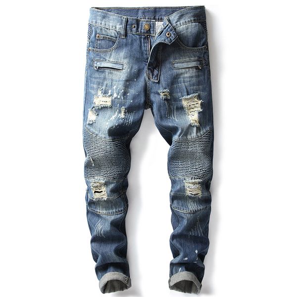 fashion men holes jeans european high street motorcycle biker jeans men hip hop ripped slim jeans pants, Blue
fashion men holes jeans european high street motorcycle biker jeans men hip hop ripped slim jeans pants, Blue